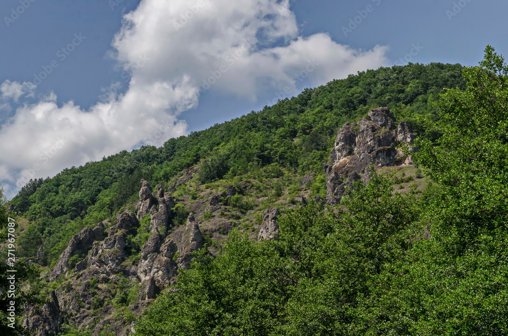 Large and well formed rocks resemble humans, beasts and other bizarre forms of peak Garvanets or raven is the most interesting natural landmark of Lozenska mountain, Bulgaria   