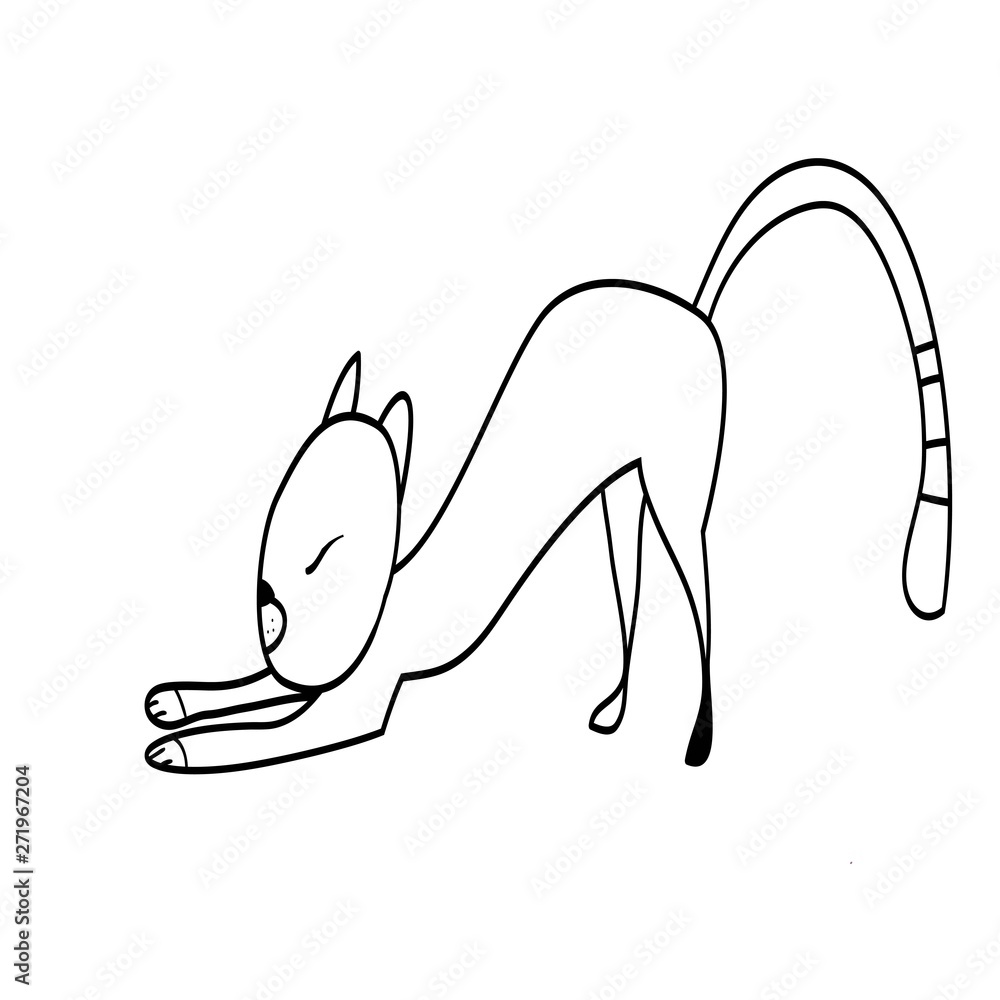 Obraz premium Lazy cute cat, pet, black and white linear image, digital drawing, vector illustration