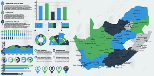 Detailed South Africa map with infographic elements. Vector illustration.
