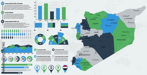 Detailed Syria map with infographic elements. Vector illustration.