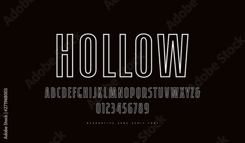 Hollow  sans serif narrow font in retro style