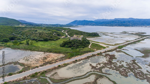 Aerial view of iconic medieval castle of Grivas in the vicinity of Lefkada,Greece photo