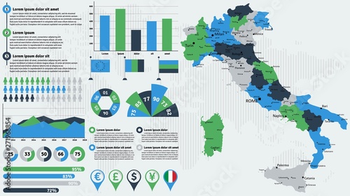 Detailed Italy map with infographic elements. Vector illustration.