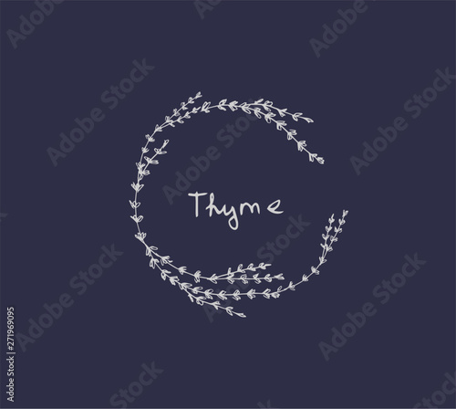 Hand drawn set of culinary herb. Basil and mint, rosemary and sage, thyme and parsley. Food design logo elements