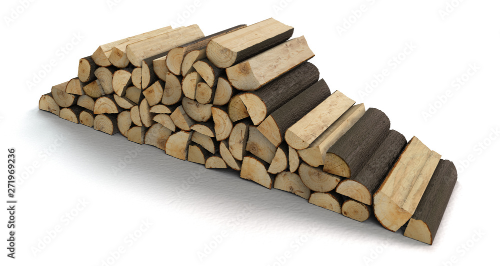 Ein Stapel Kaminholz oder Feuerholz freigestellt auf weißem Hintergrund isoliert Ein Stapel Kaminholz oder Feuerholz freigestellt auf weißem Hintergrund isoliert