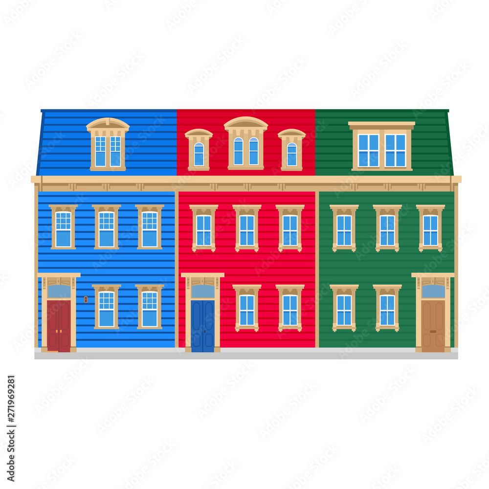 Newfoundland colourful row houses Vector illustration