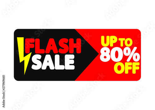 Flash Sale, banner design template, discount tag, up to 80% off, app icon, vector illustration