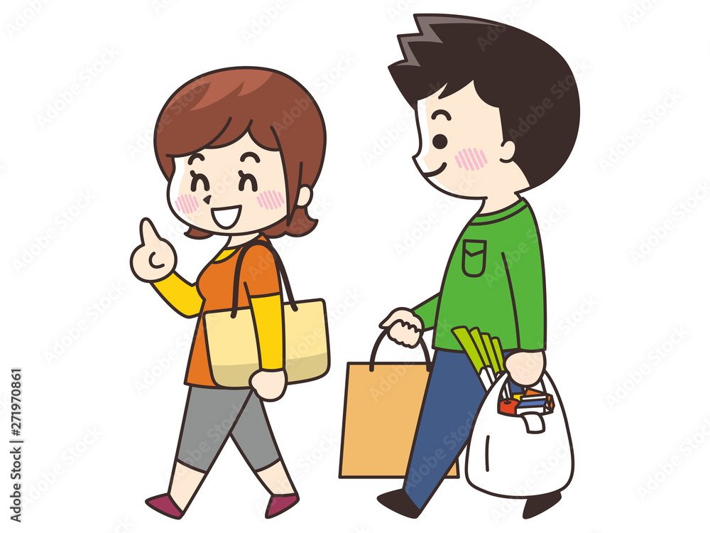 買い物帰りの若い男女