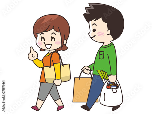 買い物帰りの若い男女