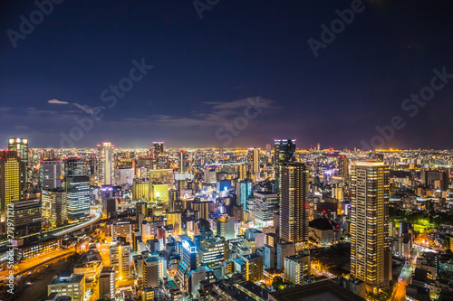 Aerial view of the Osaka cityscape at night from the observation platform at the Umeda sky building. © FotoGraphic
