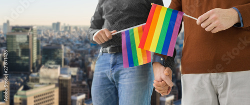 Canvas Print gay pride, lgbt and homosexual concept - close up of happy male couple with rain