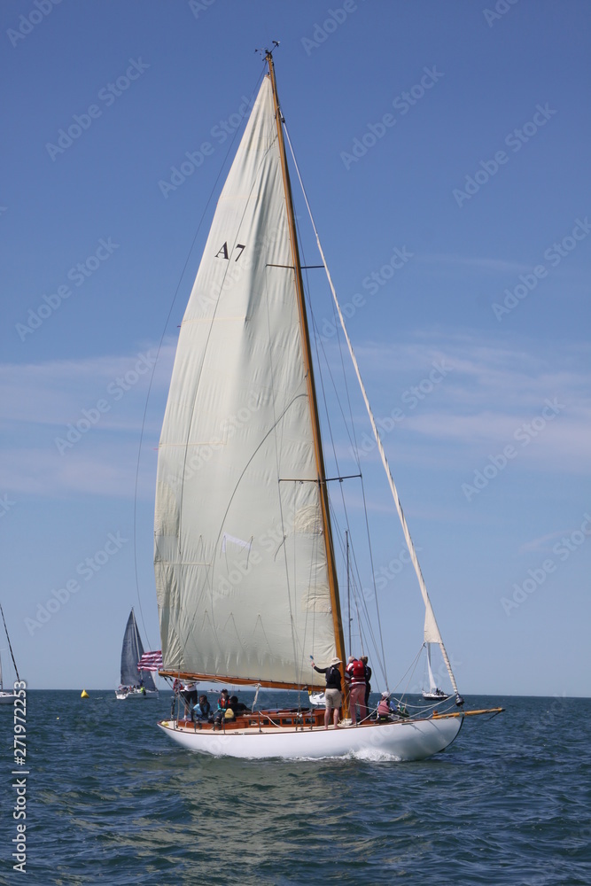 Wooden boat sailing