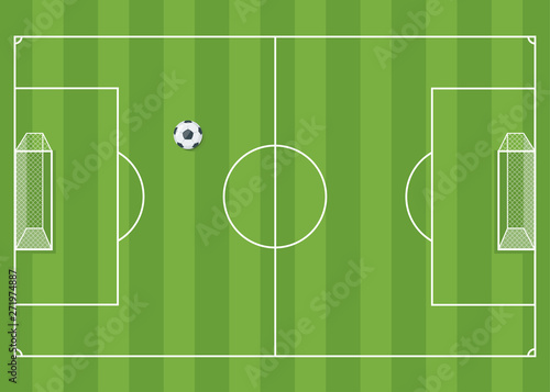 Football game green lawn field with ball, vector illustration