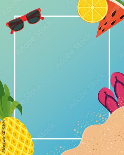 summer frame with tropical icons