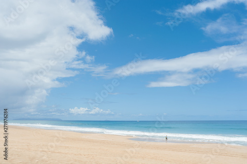 Hawaiian White Sand Beach, Polihale, Kauai, Hawaii. The seventeen mile stretch of white sand beach and sand dunes offer endless beach-combing and shelling fun.