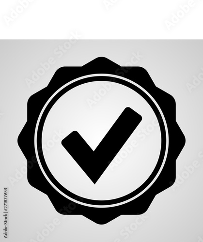 Black icon approved or certified medal. Quality Assurance Icon. Isolated on white background. Flat design. Vector illustration.