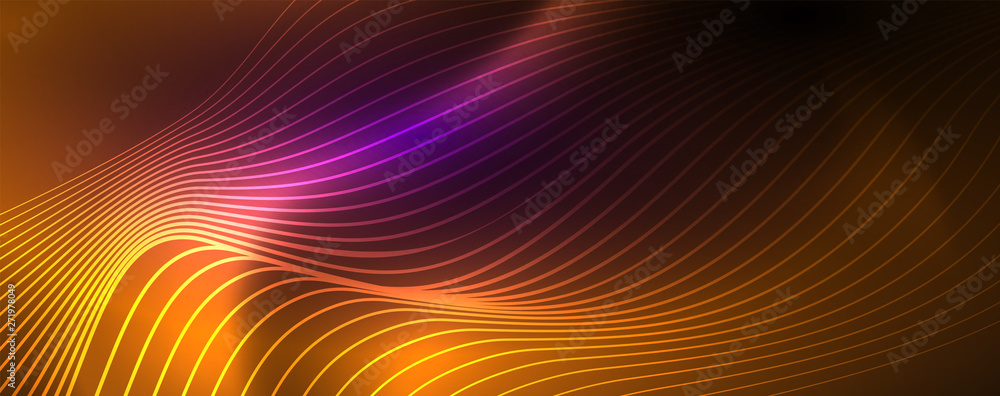 Neon vector wave lines abstract background, magic futuristic techno design Neon vector wave lines abstract background, magic futuristic techno design