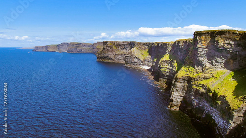 Aerial view over the famous Cliffs of Moher in Ireland - travel photography