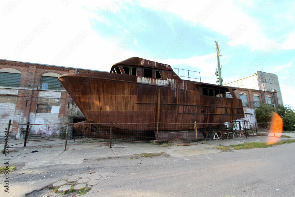 An old boat in the Gdansk Shipyard. An old boat in the Gdansk Shipyard.