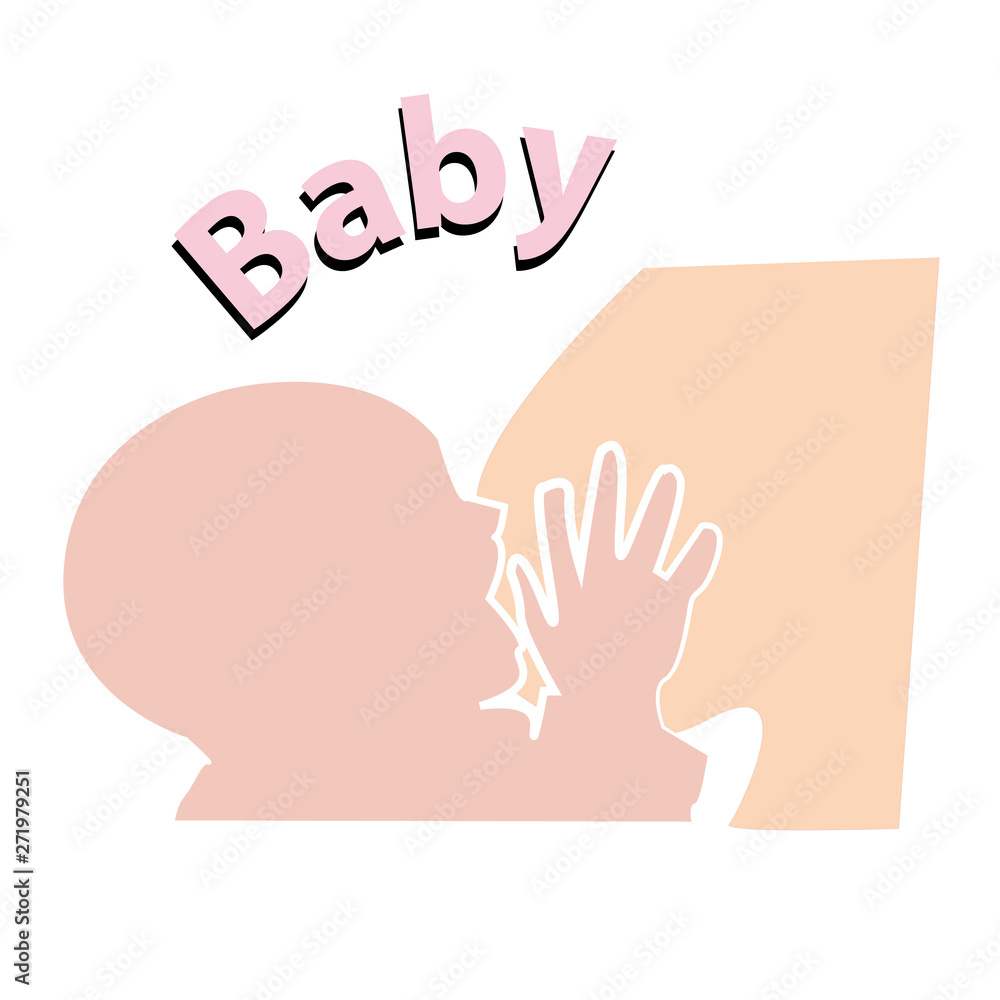 Obraz premium Color baby silhouette during breastfeeding- sign and symbol