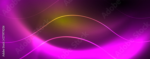 Bright neon circles and wave lines  glowing shiny background design template  digital techno concept.
