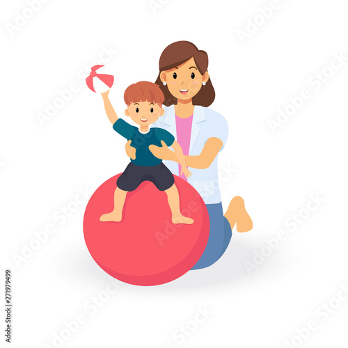 Occupational therapy treatment session on screening development of kids. Concept for pediatric clinic, pediatrician and learning in children. Vector illustration isolated on white background.