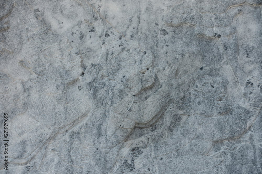 Fototapeta premium Wall stone carving sclupture of Ramakien Performance