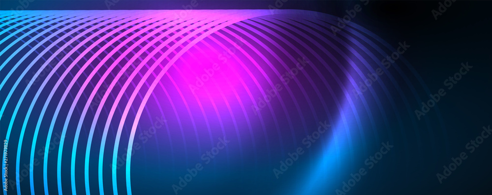 Trendy neon blue abstract design with waves and circles. Neon light glowing effect. Abstract digital background. Trendy neon blue abstract design with waves and circles. Neon light glowing effect. Abstract digital background.