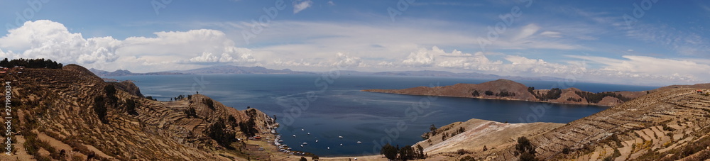 panorama of lake titicaca on sun island, bolivia
