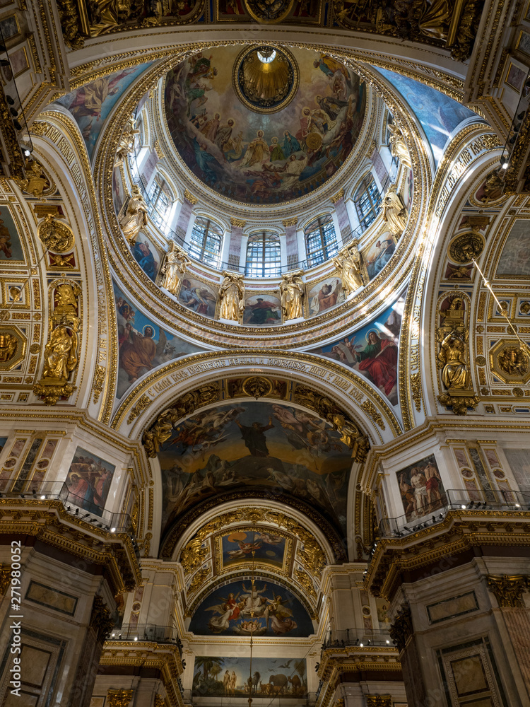 Saint Petersburg, Russia - May, 2019. Interior of Saint Isaac's Cathedral (Isaakievskiy Sobor), the biggest Russian orthodox church.
