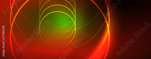 Shiny neon lines template - northern lights glowing blur lines. Futuristic style glow neon 80s disco club or night party techno template