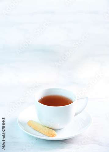 Hot tea drink breakfast on marble floor