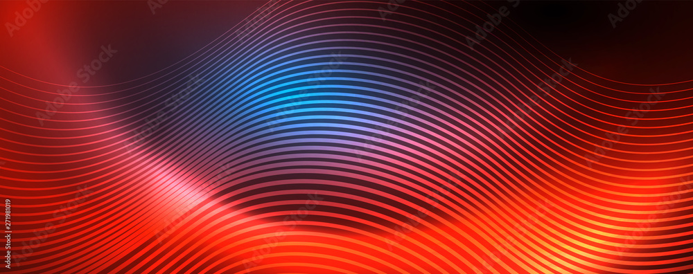 Trendy neon blue abstract design with waves and circles. Neon light glowing effect. Abstract digital background. Trendy neon blue abstract design with waves and circles. Neon light glowing effect. Abstract digital background.