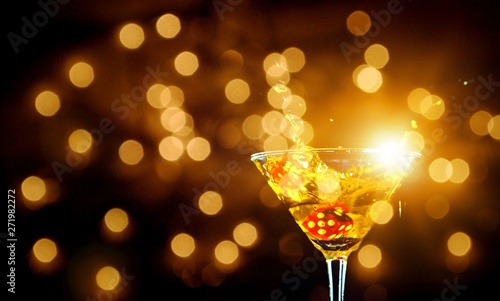 Champagne with chilled bubbles on abstract background