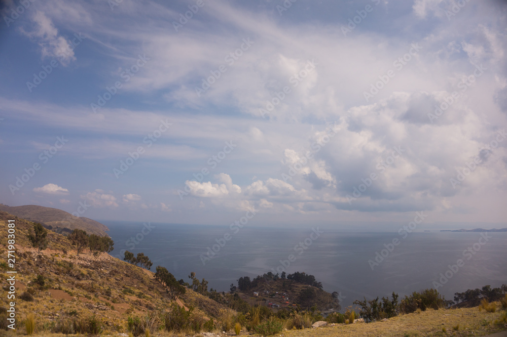 view on the bolivian side of lake titicaca, bolivia view on the bolivian side of lake titicaca, bolivia