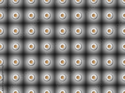 seamless pattern with coffee cups and saucers on dark background