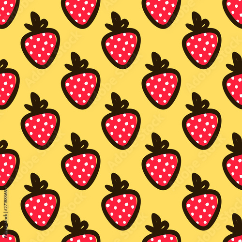 Strawberry Hand Draw Seamless Cute Pattern. Summer Bright endless Background
