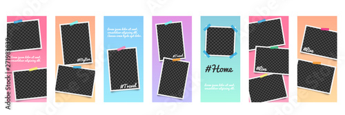 Set of realistic editable templates and photo frames for stories on social networks.