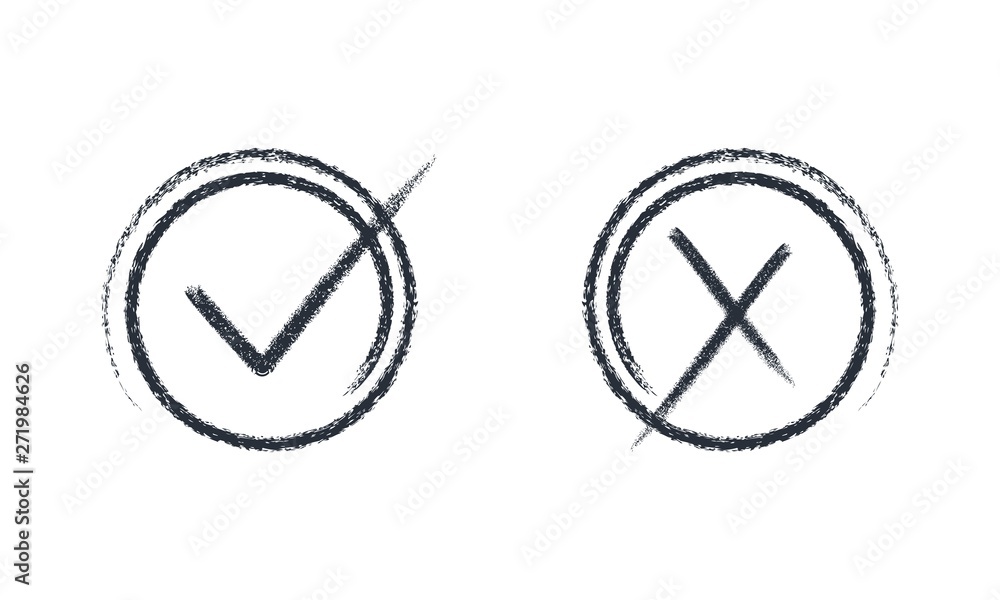 Grunge icons yes, no. White background. Grunge icons yes, no. White background.