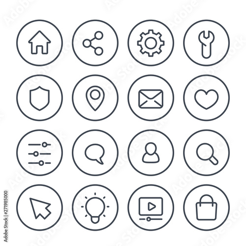 Basic line icons for web, vector