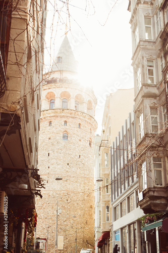 street perspective. Galata tower and street in the old city of Istanbul, Turkey. © Stanislav