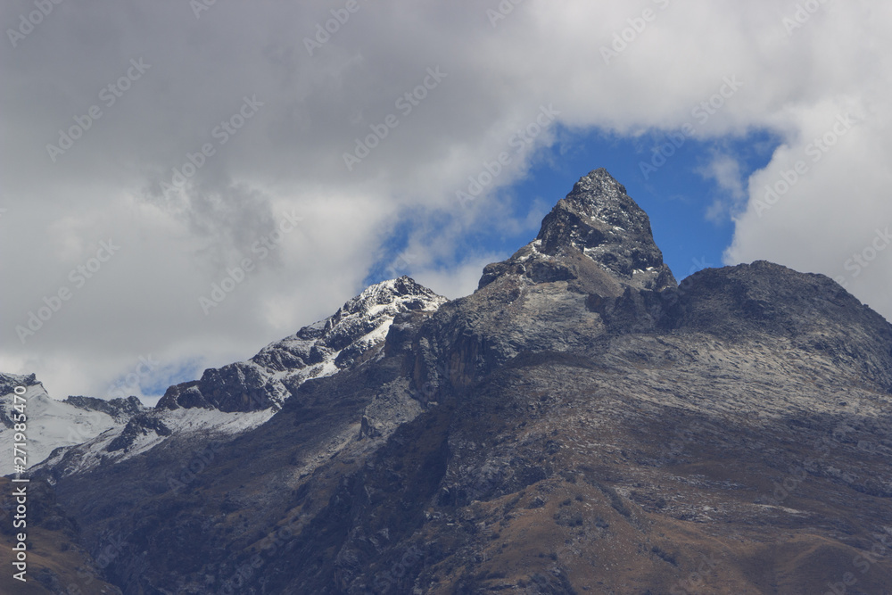 snow capped mountain peak in huaraz, peru