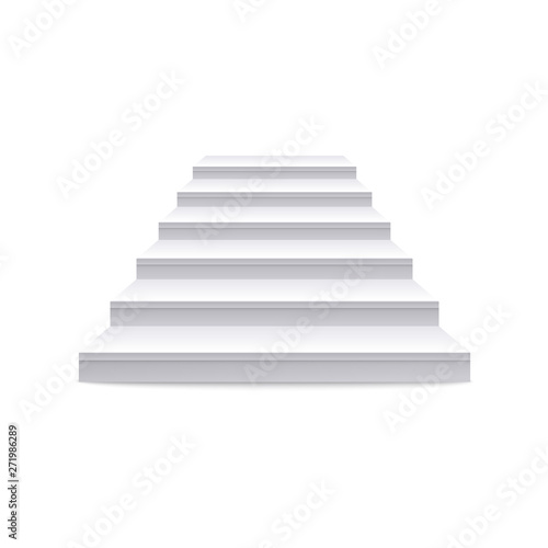 Realistic white staircase and stair with straight view.