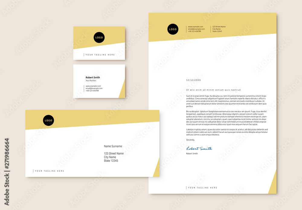 Stationery Set with Yellow Accents Stock Template | Adobe Stock