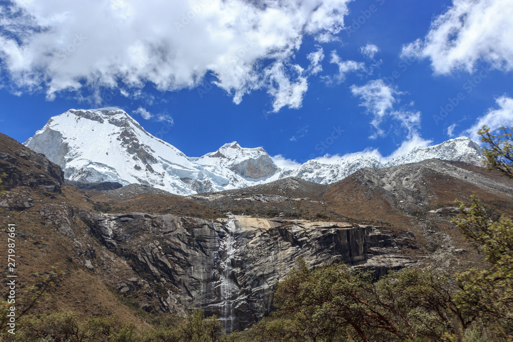 snow white peaks of the andes with glaciers in peru