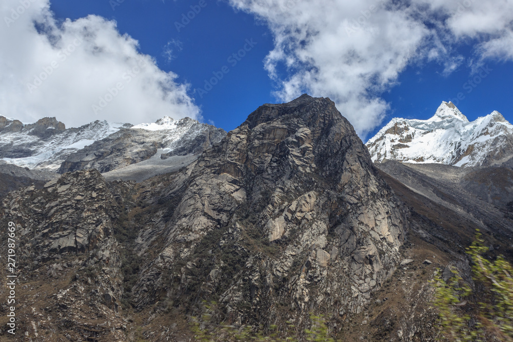 snow white peaks of the andes with glaciers in peru