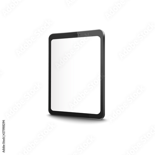 Modern tablet with blank screen - realistic mockup of empty display on black digital device from side view