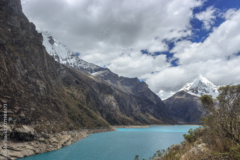 turquoise lake in the andes mountains in peru