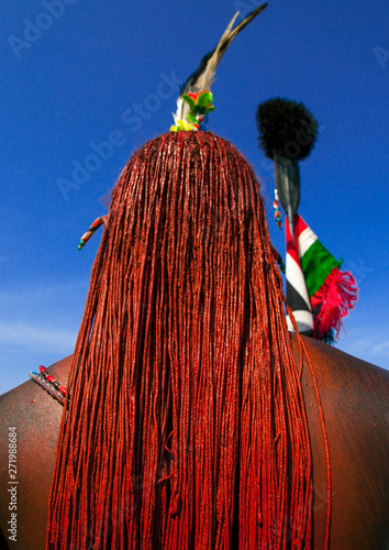 Portrait of rendille warrior wearing traditional headwear, Turkana lake, Loiyangalani, Kenya photo