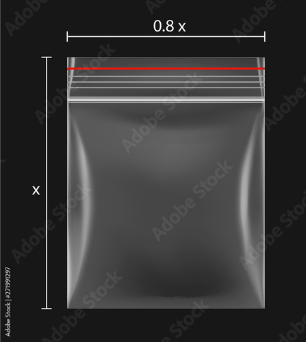Zipper locking bag mockup with proportions. Vector illustration. Ready for your design. EPS10.